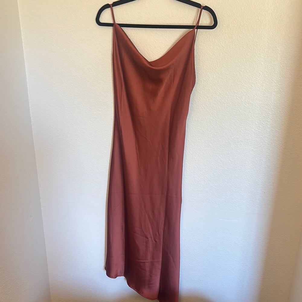 Satin Slip Dress in Rust